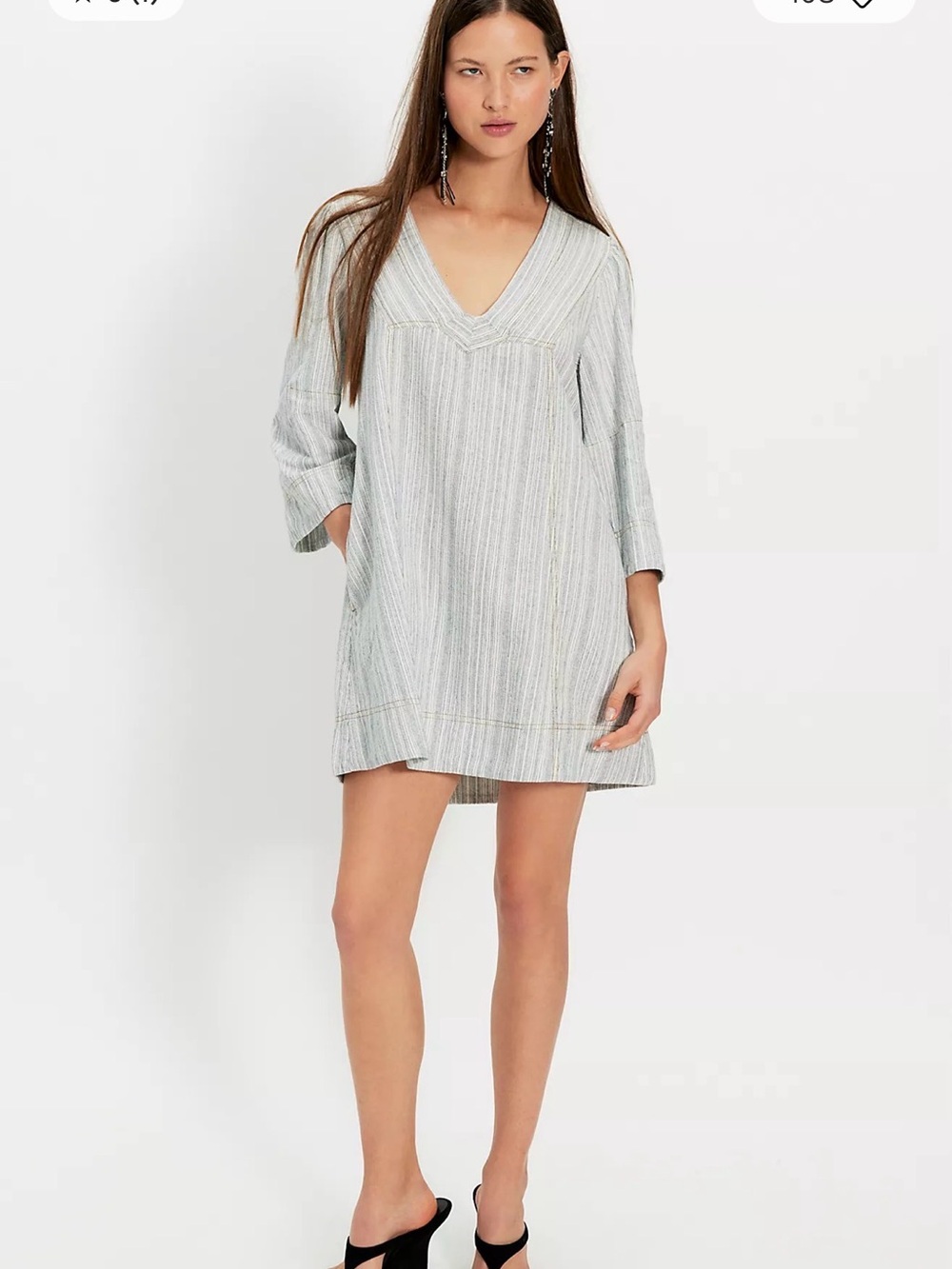 Free People Goldie Striped Linen Blend V-Neck Mini Dress Blue White Sz M